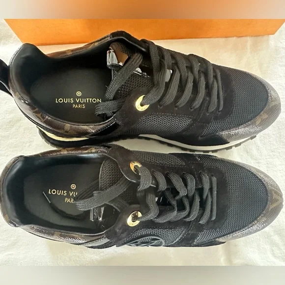 Louis Vuitton Black Suede & Monogram Low-Top Sneakers with Gold Accent - Picture 9 of 16